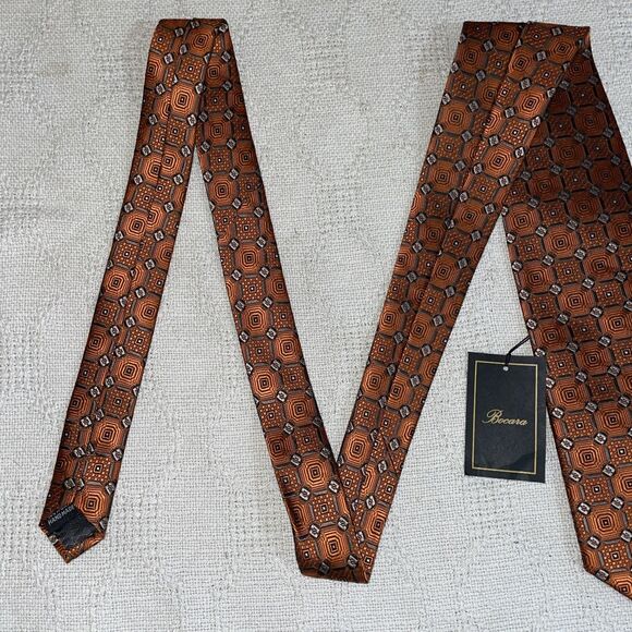 Bocara Men’s Dress Tie Size 57” 4” Orange Geometric Business Formal NWT - Picture 6 of 12